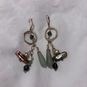 Tres Jolie Gold and Green Dangle Earrings